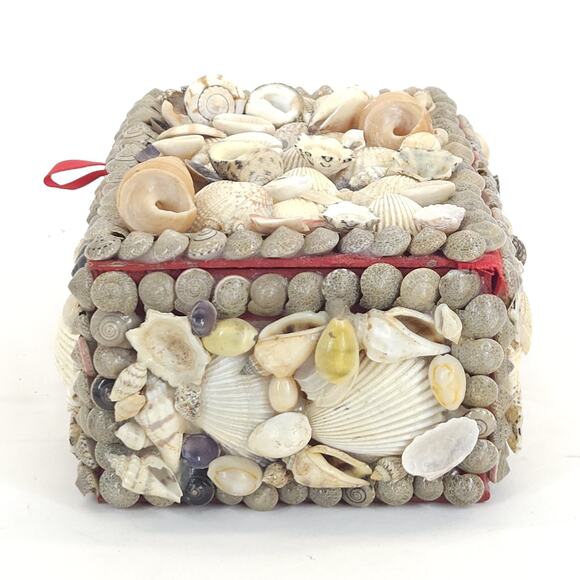 Vtg Seashell Jewelry Trinket Box Chest Sailor Valentine Nautical Handmade 6.5” - Picture 5 of 14